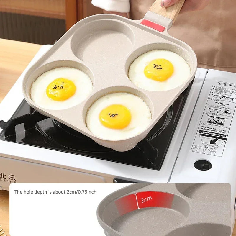 With Cover Four Holes Frying Pan Non-stick Home Breakfast Maifan Stone Omelet Pan Non Stick Egg Pan Kitchen Egg Cooking Cookware