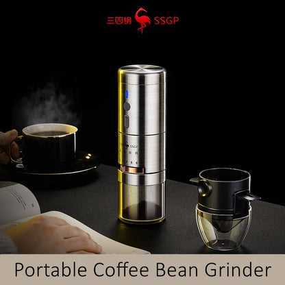 LFGB -sertifikat 304 Rustfritt stål Bærbar oppladbar stille 7 gir Justerbar kontor kaffebønnsgrinder med filterkopp