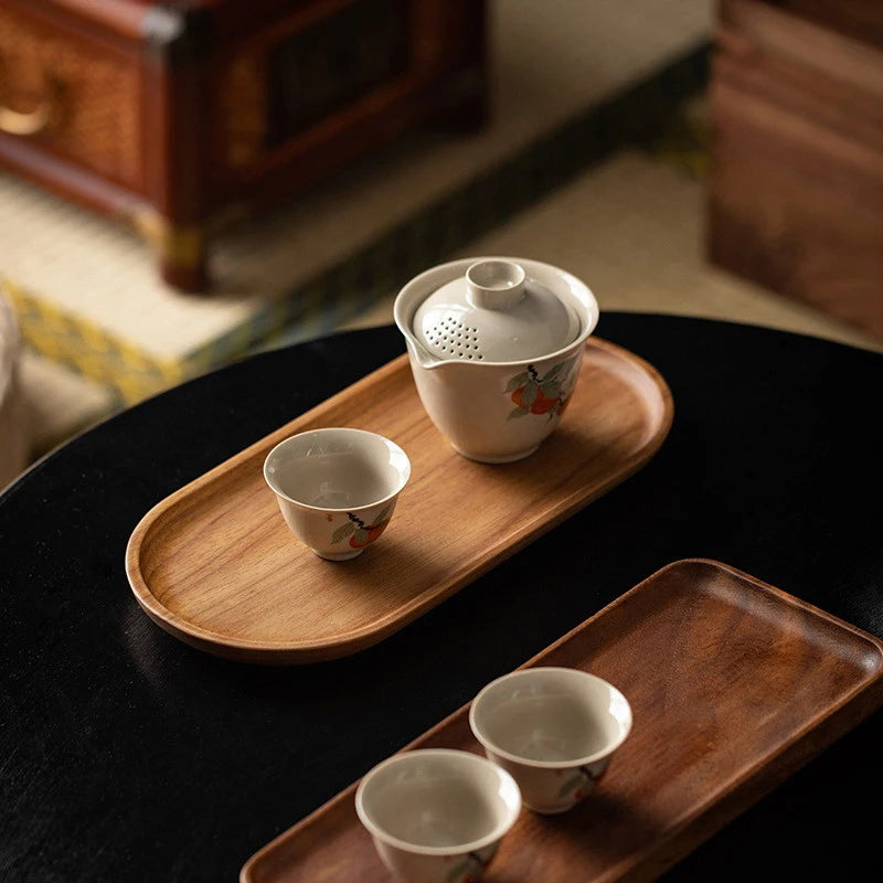 Plateau de café en bois japonais plateaux de tasse d'aliments ovales dessert