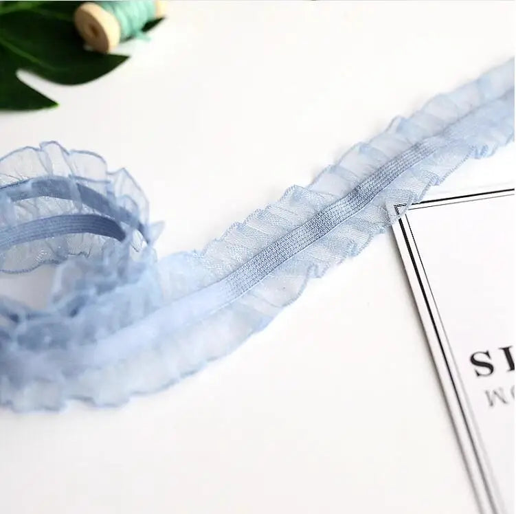 5 Yards Pleated Stretch Lace Trims Ribbons Ruffled Elastic Band Baby Hairband Belt Shoes Decorative Tapes DIY Craft Supplies