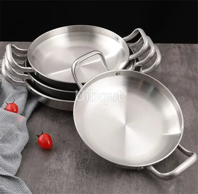 Rustfritt stål Gold Golden Seafood Rice Pot Home Cooking Paella Pan Picnic Snack Plates Kokekar Koserolle Dry Pots med håndtak