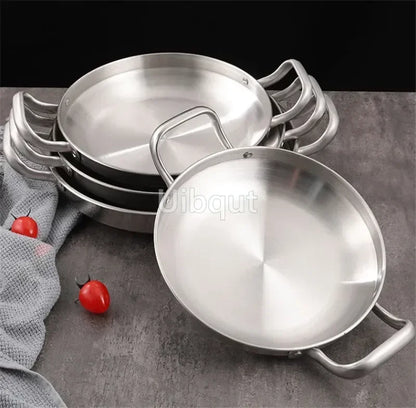 Rustfritt stål Gold Golden Seafood Rice Pot Home Cooking Paella Pan Picnic Snack Plates Kokekar Koserolle Dry Pots med håndtak