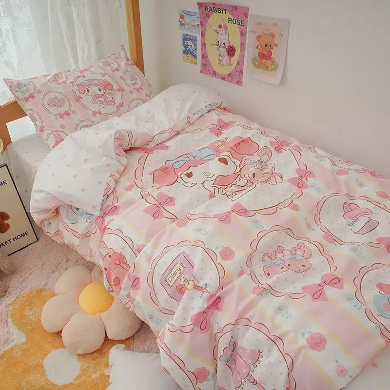 Kawaii pussilakana Sanrio anime sarjakuva Melody Cinnamoroll Kuromi Comforter Cover Sänve Lasten lasten tyttöjen sängyn sisustus