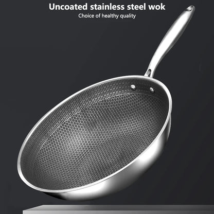 32cm Kitchen Wok Pan Uncoated Fying Pan 7-layer stainless Steel Forging For Electric, Induction and Gas Stoves Healthy Cookware
