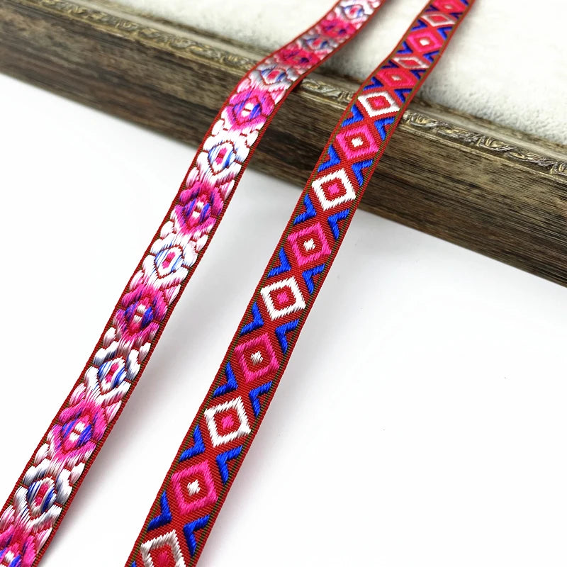 2 yards/lot 13mm Vintage Ethnic Embroidery Ribbon Lace Trim DIY Clothes Bag Accessories Embroidered Fabric