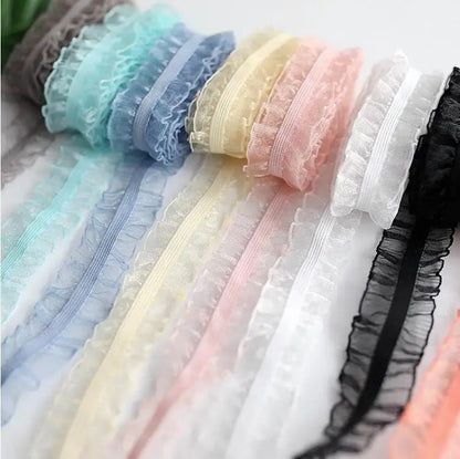 5 Yards Pleated Stretch Lace Trims Ribbons Ruffled Elastic Band Baby Hairband Belt Shoes Decorative Tapes DIY Craft Supplies