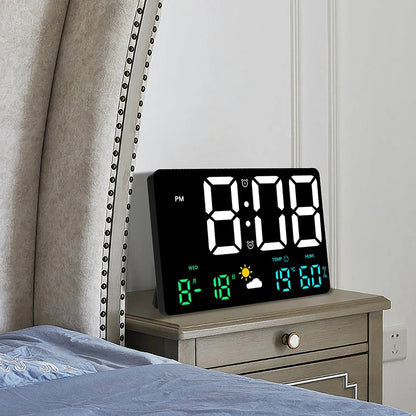 Högupplöst storskärm Väggklocka Temperatur och fuktighet Display Väderklocka Multifunktion Färg Digital Alarm Clock