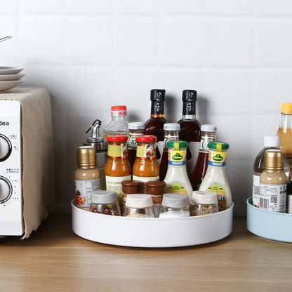1pc 360 Degree Rotating Cabinet Organizer Kitchen Bathroom Cosmetic Turntable Storage Tray Non-Slip Spice Round Rack Plate