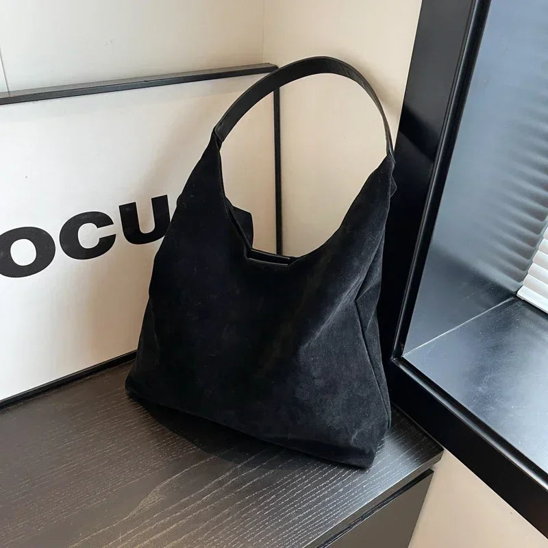 Vintage Women's Täsch grousst Kapazitéit Suede Schëllerbeutel TAppent Faarf einfach Casual Pendler Bag