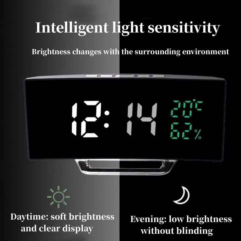 Specchio Digital Digital Amerge Temperature Data 2 Livelli di regolazione della luminosità Snooze Table Clock 12/24H Night Modalità Orologio LED