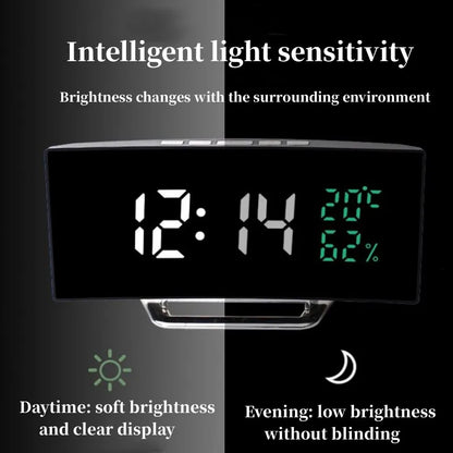 Specchio Digital Digital Amerge Temperature Data 2 Livelli di regolazione della luminosità Snooze Table Clock 12/24H Night Modalità Orologio LED
