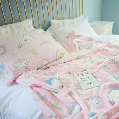 Sanrio Cute Hello Kitty Tæppe Varmt flanel tæppe pudebetræk japansk stil mønsterudskrivning tæppe sengetæppet soveværelse pige